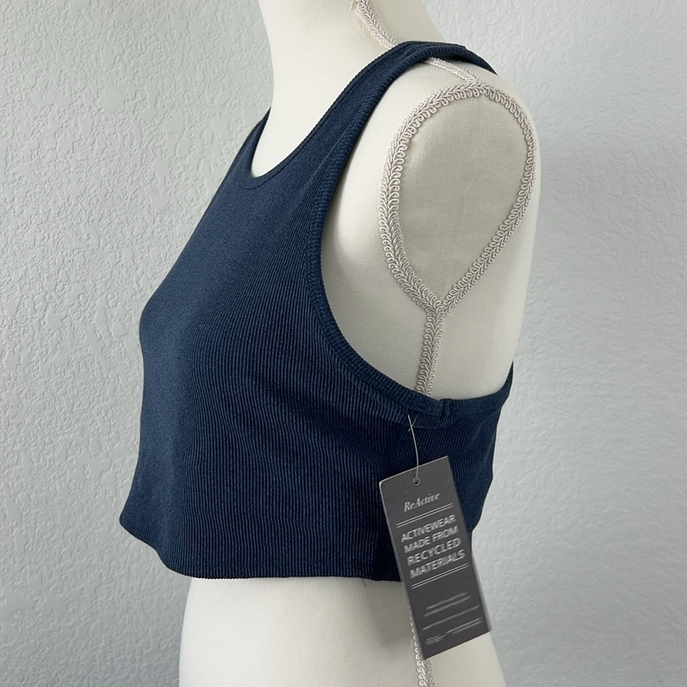 Threads 4 Thought ReActive Ribbed Crop Tank Top Navy Blue Large NWT Racerback - Picture 5 of 11